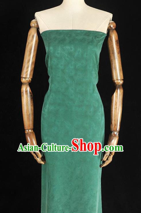 Top Chinese Cheongsam Gambiered Guangdong Gauze Classical Feather Pattern Silk Fabric Traditional Green Brocade Cloth