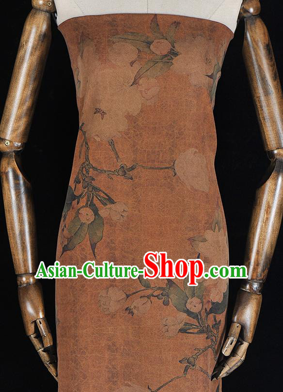 Chinese Top Khaki Gambiered Guangdong Gauze Traditional Hibiscus Pattern Dress Cloth Cheongsam Silk Fabric