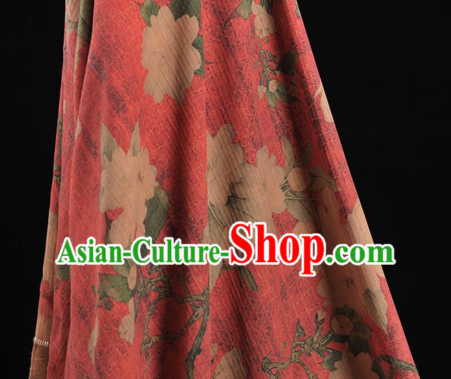 Chinese Cheongsam Silk Fabric Top Red Gambiered Guangdong Gauze Traditional Hibiscus Pattern Dress Cloth