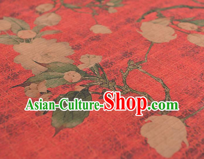 Chinese Cheongsam Silk Fabric Top Red Gambiered Guangdong Gauze Traditional Hibiscus Pattern Dress Cloth