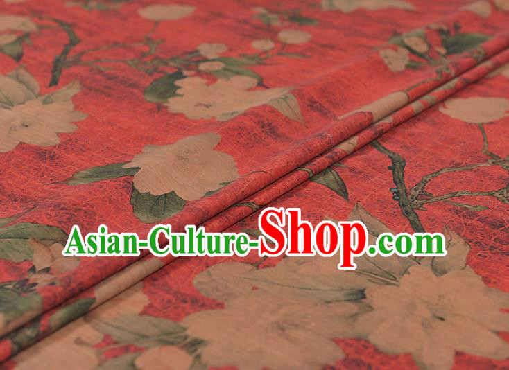 Chinese Cheongsam Silk Fabric Top Red Gambiered Guangdong Gauze Traditional Hibiscus Pattern Dress Cloth
