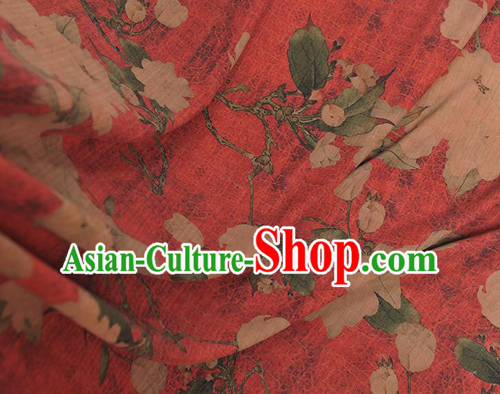 Chinese Cheongsam Silk Fabric Top Red Gambiered Guangdong Gauze Traditional Hibiscus Pattern Dress Cloth