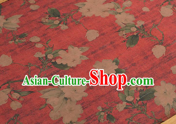 Chinese Cheongsam Silk Fabric Top Red Gambiered Guangdong Gauze Traditional Hibiscus Pattern Dress Cloth