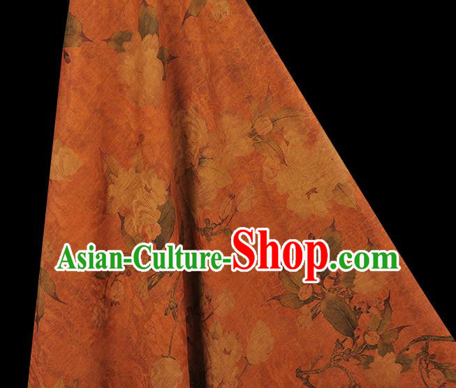 Top Chinese Traditional Hibiscus Pattern Dress Cloth Cheongsam Silk Fabric Orange Gambiered Guangdong Gauze