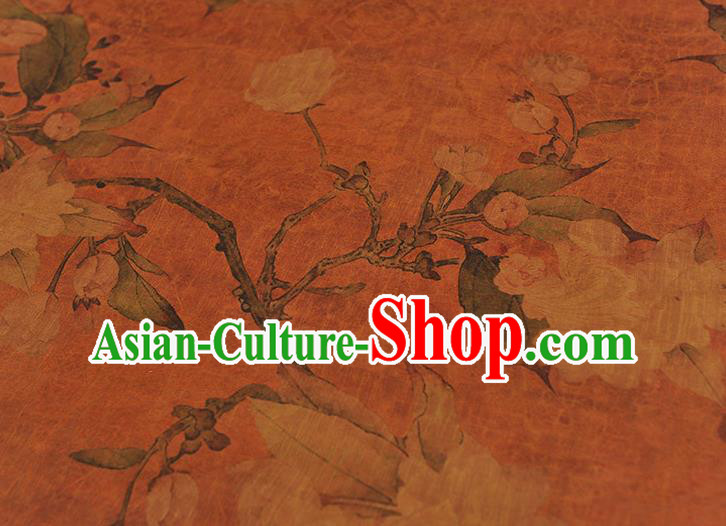 Top Chinese Traditional Hibiscus Pattern Dress Cloth Cheongsam Silk Fabric Orange Gambiered Guangdong Gauze
