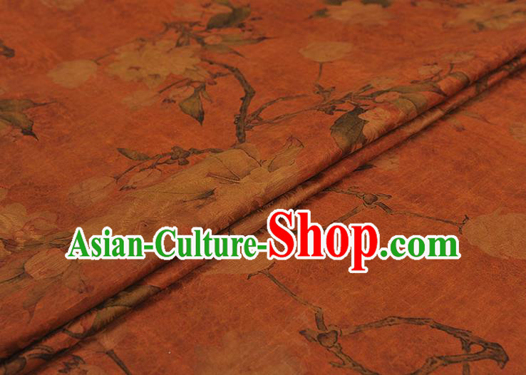 Top Chinese Traditional Hibiscus Pattern Dress Cloth Cheongsam Silk Fabric Orange Gambiered Guangdong Gauze