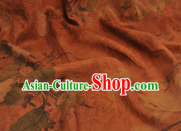 Top Chinese Traditional Hibiscus Pattern Dress Cloth Cheongsam Silk Fabric Orange Gambiered Guangdong Gauze