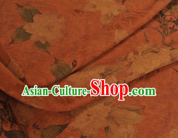 Top Chinese Traditional Hibiscus Pattern Dress Cloth Cheongsam Silk Fabric Orange Gambiered Guangdong Gauze