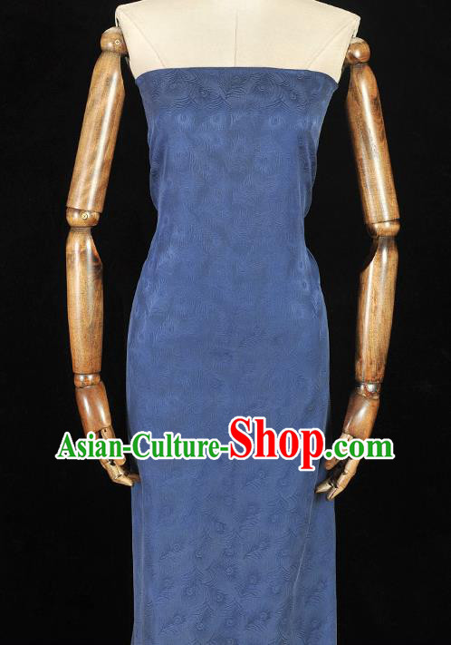 Top Chinese Traditional Blue Silk Cloth Classical Feather Pattern Silk Fabric Cheongsam Gambiered Guangdong Gauze
