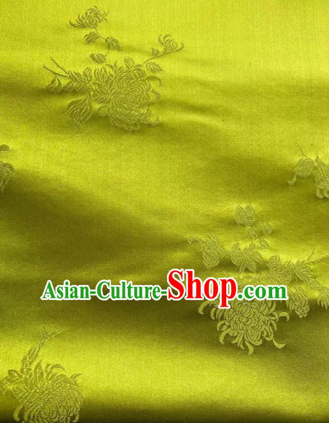 Top Chinese Traditional Green Brocade Drapery Cheongsam Silk Fabric Classical Jacquard Chrysanthemum Satin Cloth