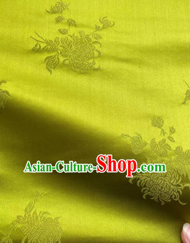 Top Chinese Traditional Green Brocade Drapery Cheongsam Silk Fabric Classical Jacquard Chrysanthemum Satin Cloth