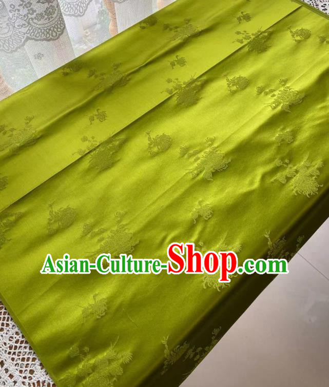 Top Chinese Traditional Green Brocade Drapery Cheongsam Silk Fabric Classical Jacquard Chrysanthemum Satin Cloth