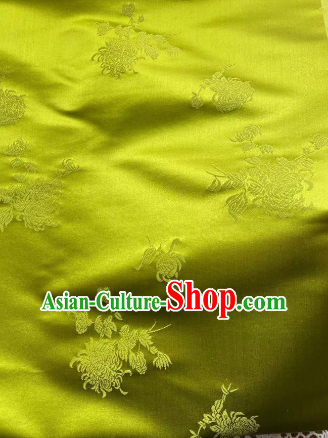 Top Chinese Traditional Green Brocade Drapery Cheongsam Silk Fabric Classical Jacquard Chrysanthemum Satin Cloth