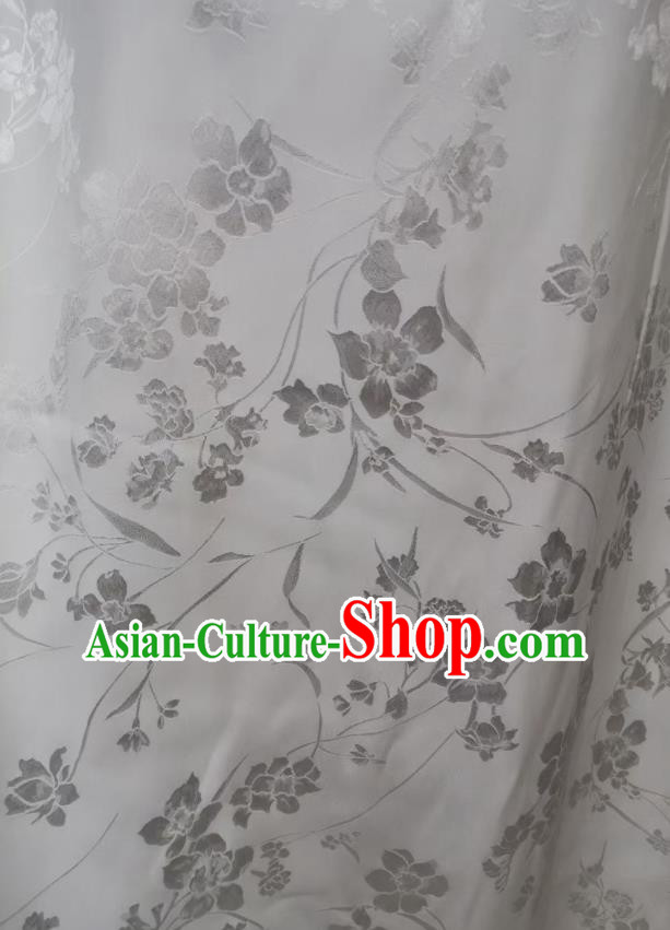 Top Chinese Cheongsam White Silk Fabric Classical Jacquard Satin Cloth Traditional Flowers Vase Pattern Brocade Drapery