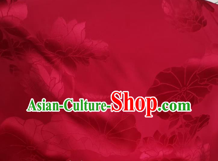 Chinese Cheongsam Wine Red Silk Fabric Classical Lotus Pattern Satin Cloth Traditional Jacquard Brocade Drapery