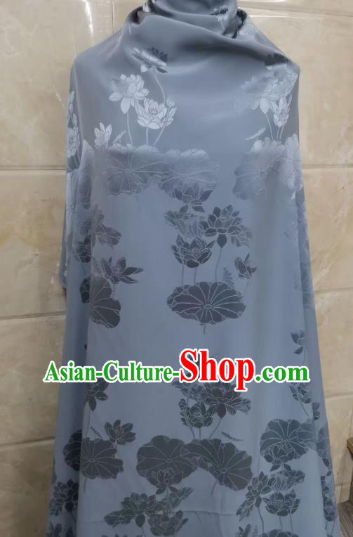 Chinese Traditional Jacquard Brocade Drapery Cheongsam Blue Silk Fabric Classical Lotus Pattern Satin Cloth