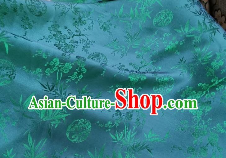 Chinese Classical Plum Bamboo Pattern Green Satin Cloth Traditional Jacquard Brocade Drapery Cheongsam Silk Fabric