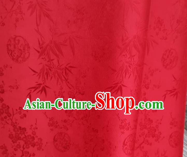 Chinese Silk Fabric Classical Plum Bamboo Pattern Red Satin Cloth Traditional Cheongsam Jacquard Brocade Drapery