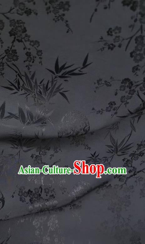 Chinese Classical Plum Bamboo Pattern Brocade Black Satin Cloth Traditional Cheongsam Jacquard Drapery Silk Fabric