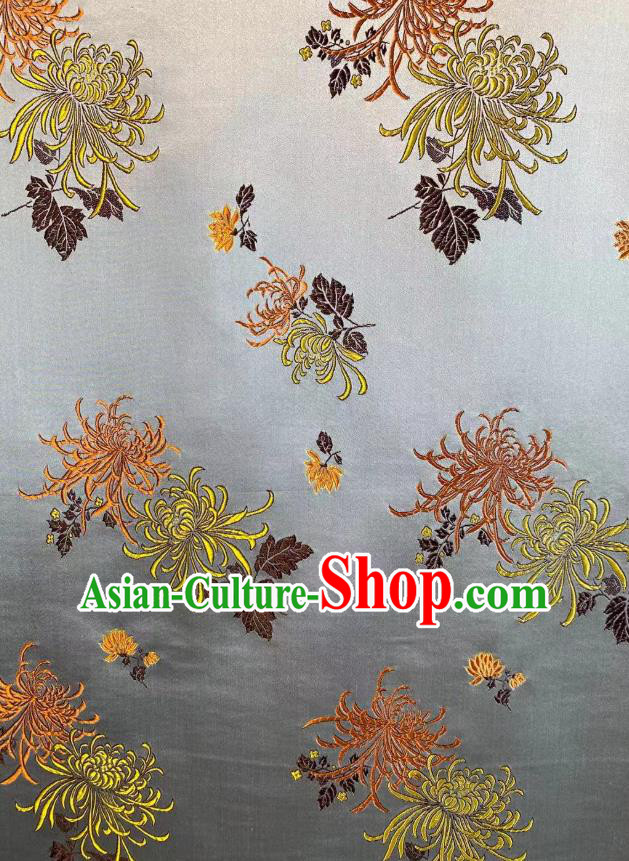 Chinese Silk Fabric Classical Chrysanthemum Pattern Brocade Argent Satin Cloth Traditional Cheongsam Jacquard Drapery