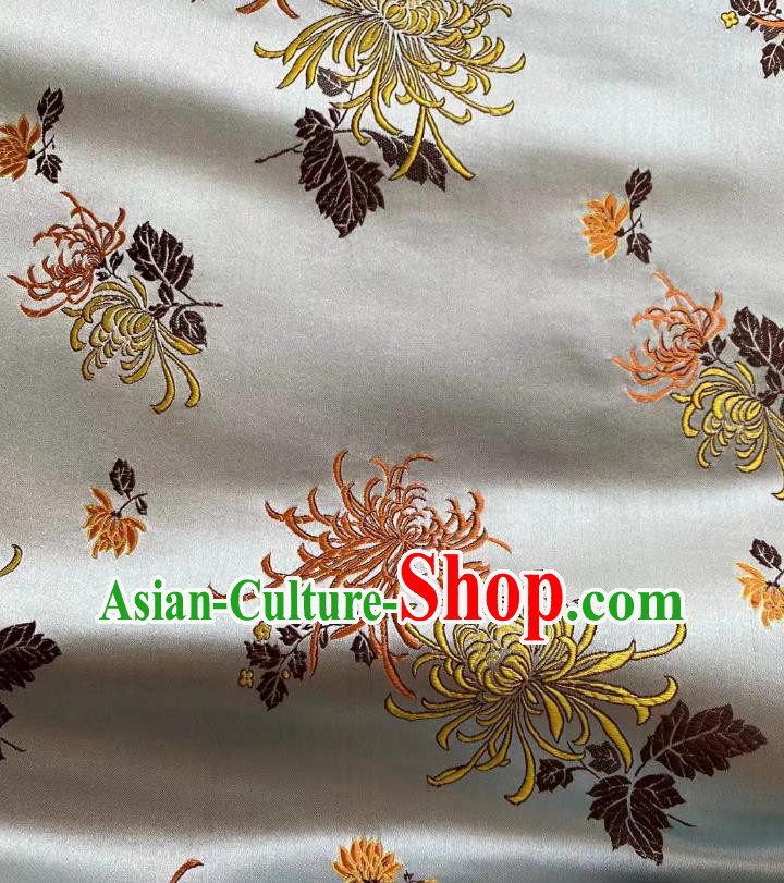 Chinese Silk Fabric Classical Chrysanthemum Pattern Brocade Argent Satin Cloth Traditional Cheongsam Jacquard Drapery
