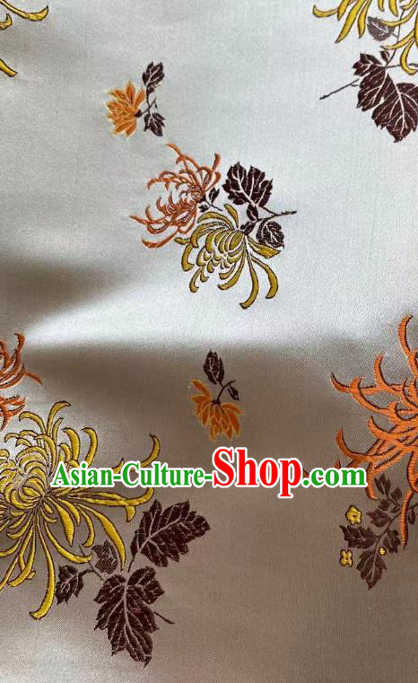 Chinese Silk Fabric Classical Chrysanthemum Pattern Brocade Argent Satin Cloth Traditional Cheongsam Jacquard Drapery