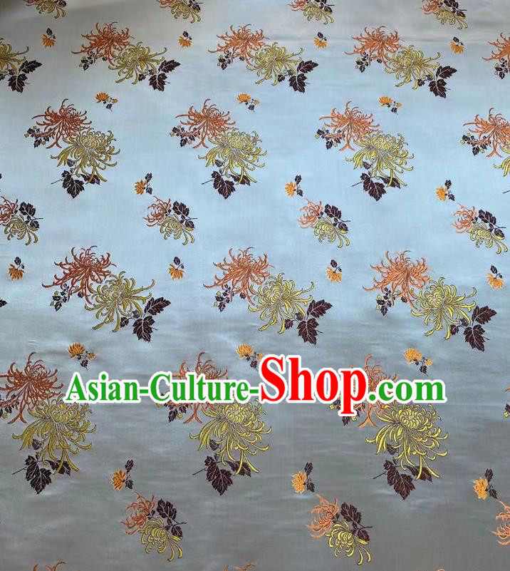 Chinese Silk Fabric Classical Chrysanthemum Pattern Brocade Argent Satin Cloth Traditional Cheongsam Jacquard Drapery