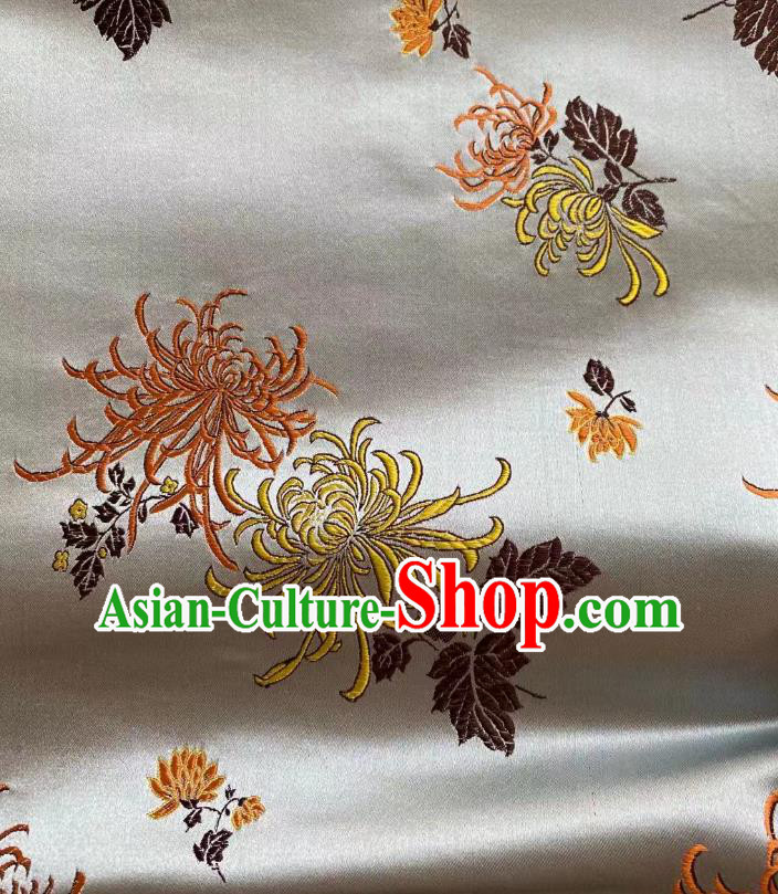 Chinese Silk Fabric Classical Chrysanthemum Pattern Brocade Argent Satin Cloth Traditional Cheongsam Jacquard Drapery