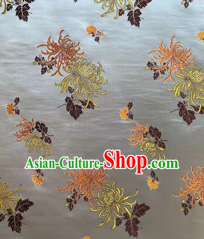 Chinese Silk Fabric Classical Chrysanthemum Pattern Brocade Argent Satin Cloth Traditional Cheongsam Jacquard Drapery