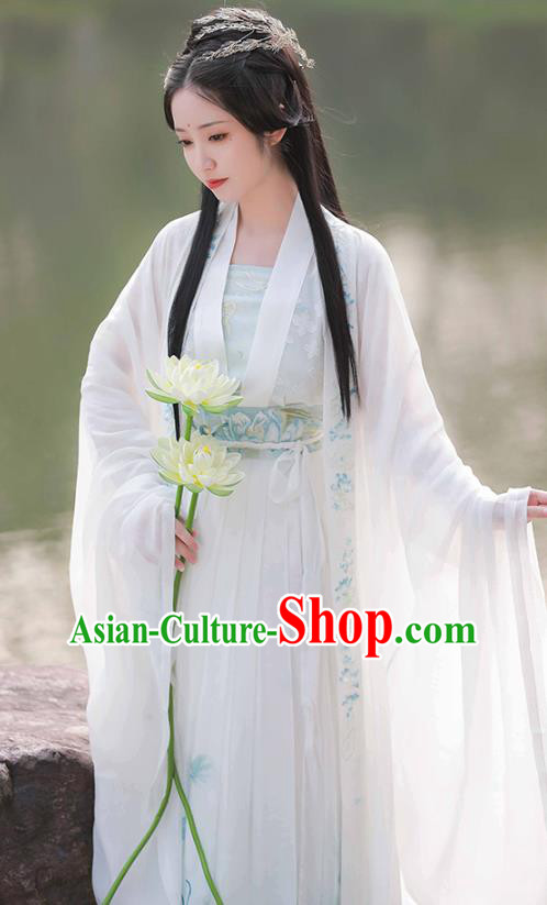 China Ancient Lotus Fairy Hanfu Dress Traditional Tang Dynasty Princess Garment Clothing