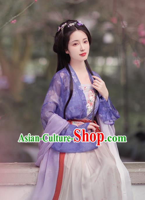 China Traditional Ming Dynasty Civilian Lady Garment Clothing Ancient Fairy Purple Hanfu Dress