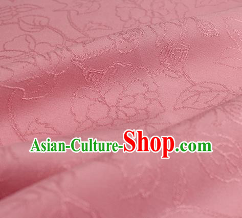 Chinese Traditional Cheongsam Drapery Pink Silk Fabric Classical Camellia Pattern Brocade Cloth Jacquard Tapestry Material