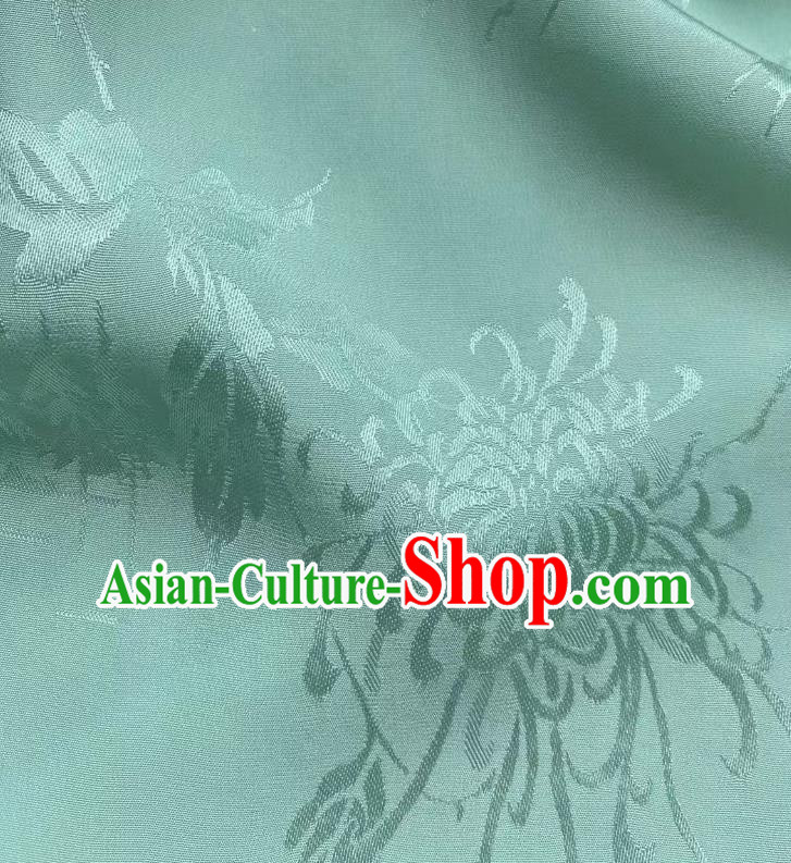Chinese Silk Fabric Classical Chrysanthemum Pattern Green Brocade Cloth Jacquard Tapestry Material Traditional Qipao Dress Drapery