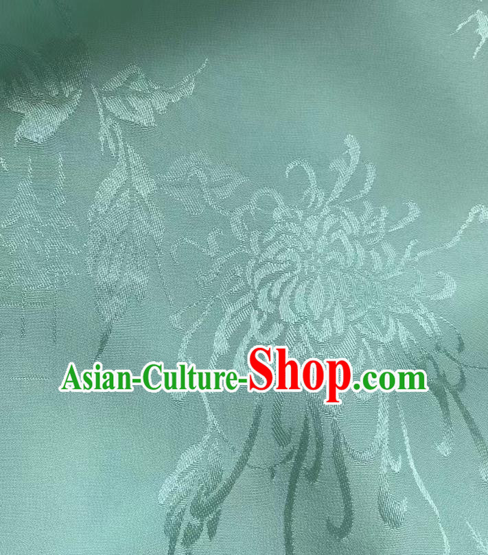 Chinese Silk Fabric Classical Chrysanthemum Pattern Green Brocade Cloth Jacquard Tapestry Material Traditional Qipao Dress Drapery