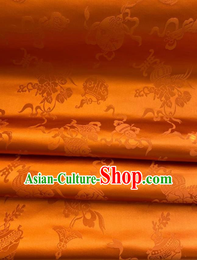 Chinese Silk Fabric Classical Eight Treasures Pattern Golden Brocade Cloth Tapestry Material Traditional Tang Suit Drapery