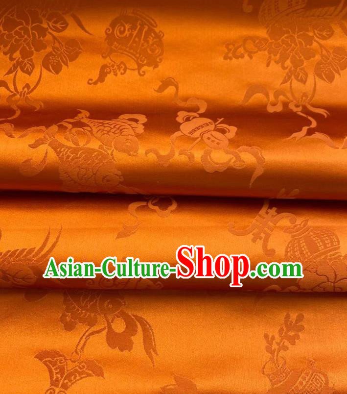 Chinese Silk Fabric Classical Eight Treasures Pattern Golden Brocade Cloth Tapestry Material Traditional Tang Suit Drapery