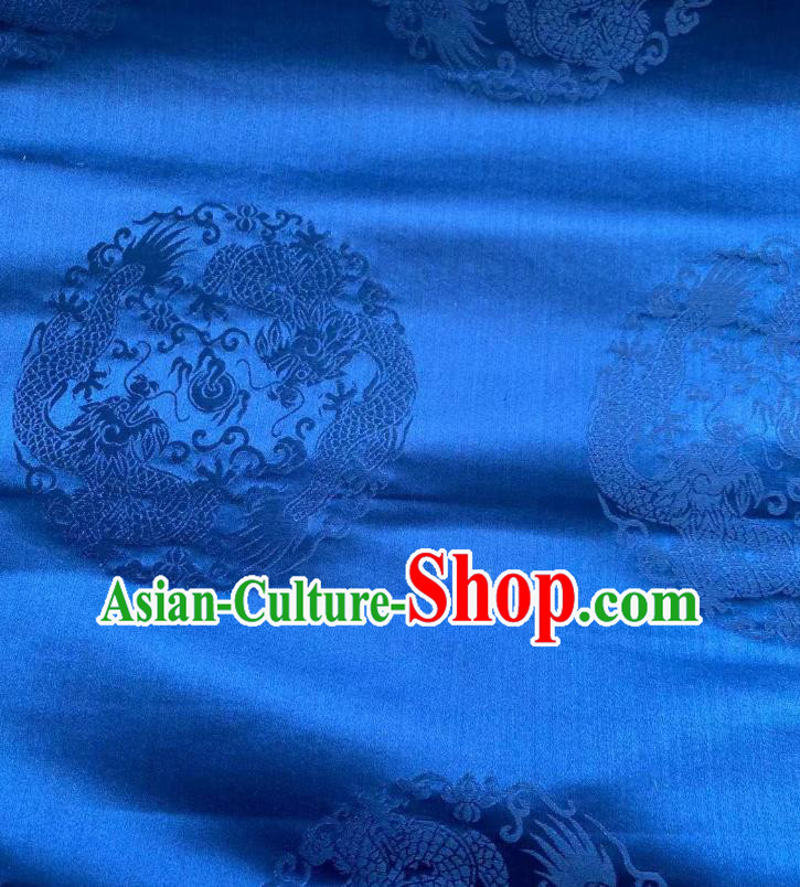 Chinese Tapestry Material Traditional Tang Suit Drapery Silk Fabric Classical Dragons Pattern Blue Brocade Cloth