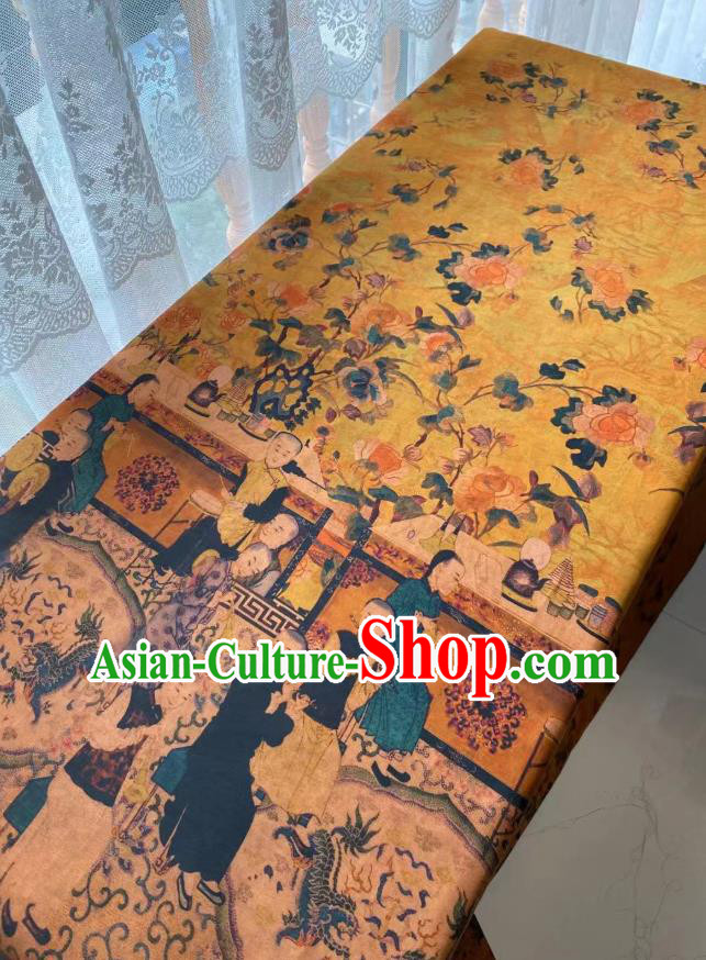Chinese Traditional Qipao Dress Drapery Silk Fabric Classical Qing Dynasty Pattern Brocade Cloth Yellow Gambiered Guangdong Gauze Material