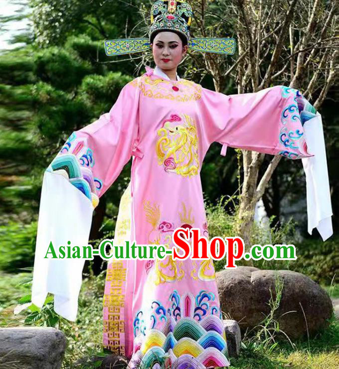 China Traditional Peking Opera Xiaosheng Embroidered Pink Robe Beijing Opera Niche Garment Shaoxing Opera Scholar Clothing