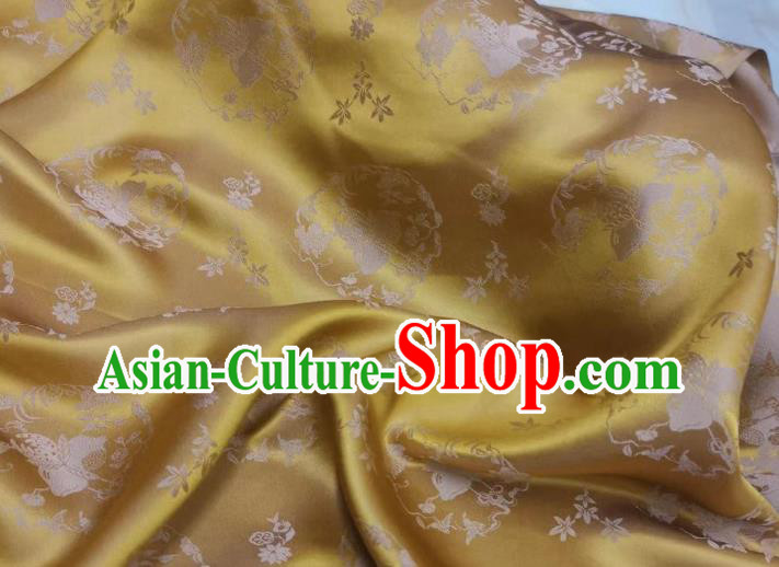 Chinese Traditional Qipao Dress Damask Drapery Golden Silk Fabric Classical Peach Pattern Brocade Cloth Tapestry Material