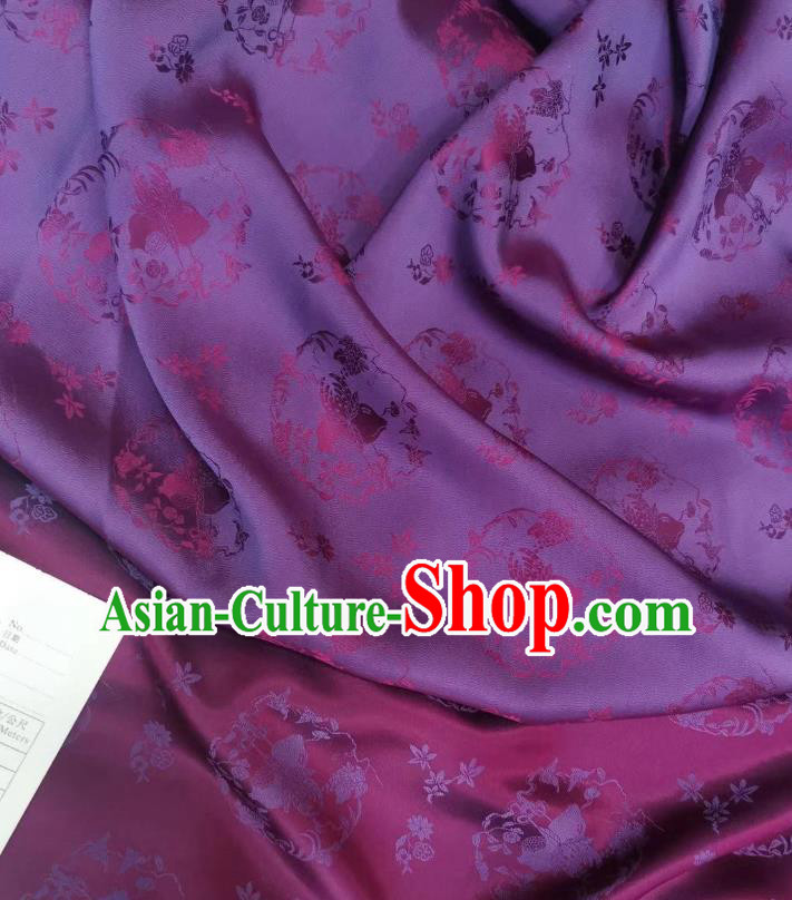 Chinese Tapestry Material Traditional Qipao Dress Damask Drapery Purple Silk Fabric Classical Peach Pattern Brocade Cloth