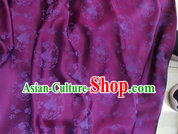 Chinese Tapestry Material Traditional Qipao Dress Damask Drapery Purple Silk Fabric Classical Peach Pattern Brocade Cloth