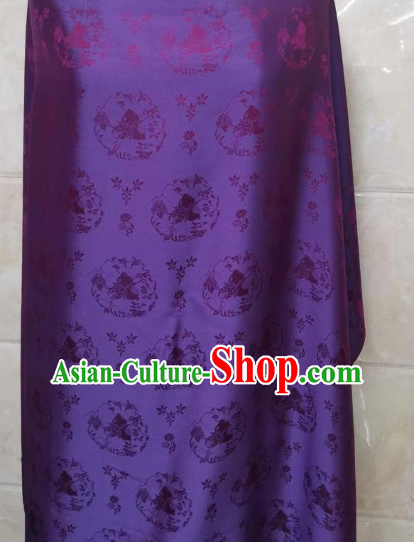 Chinese Tapestry Material Traditional Qipao Dress Damask Drapery Purple Silk Fabric Classical Peach Pattern Brocade Cloth