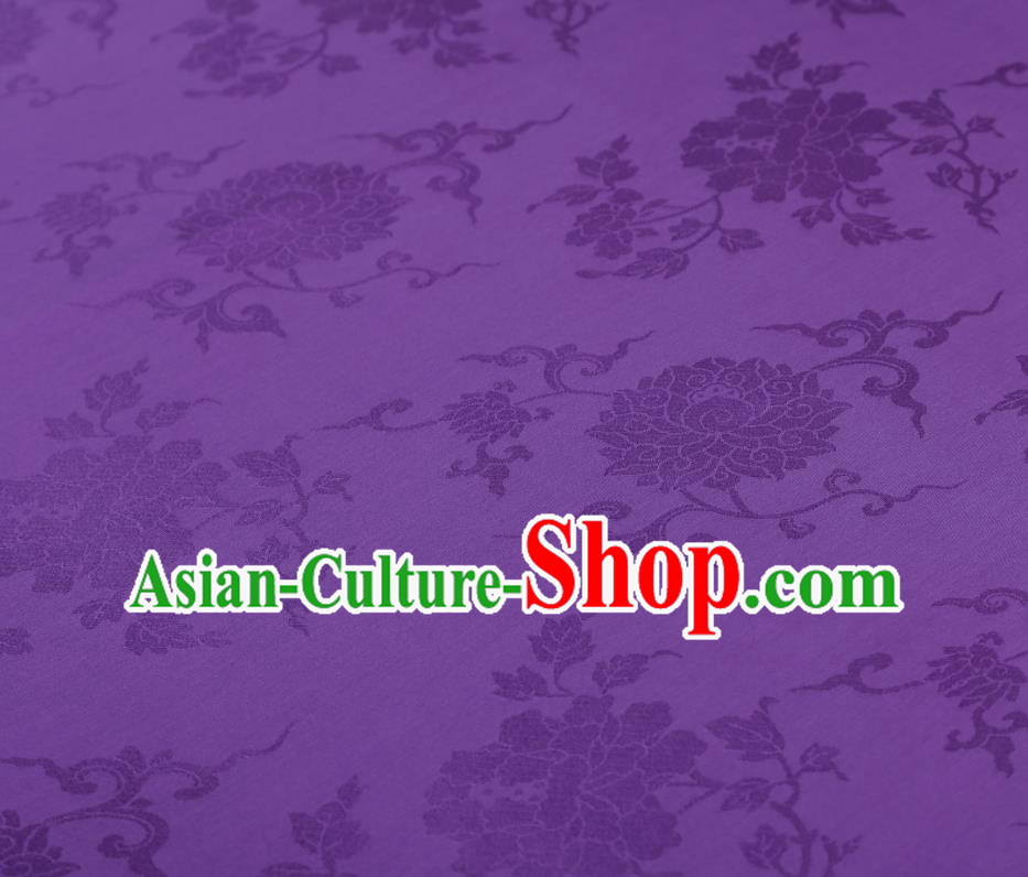 Chinese Traditional Qipao Dress Damask Drapery Purple Silk Fabric Classical Peony Pattern Brocade Cloth Tapestry Material