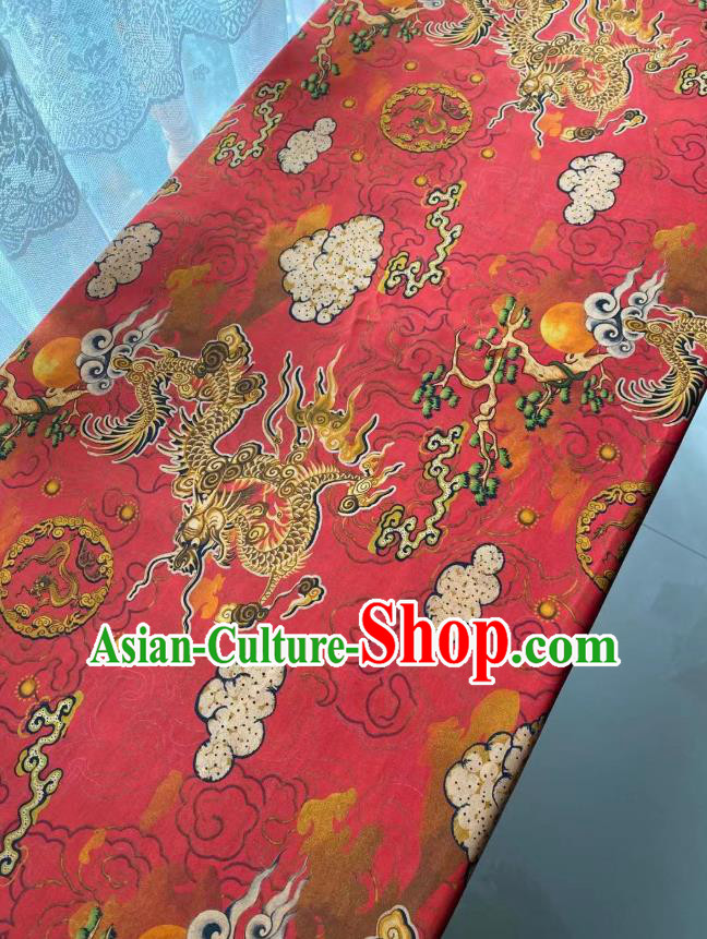 Chinese Traditional Qipao Dress Drapery Silk Fabric Classical Dragon Pattern Brocade Cloth Red Gambiered Guangdong Gauze Material