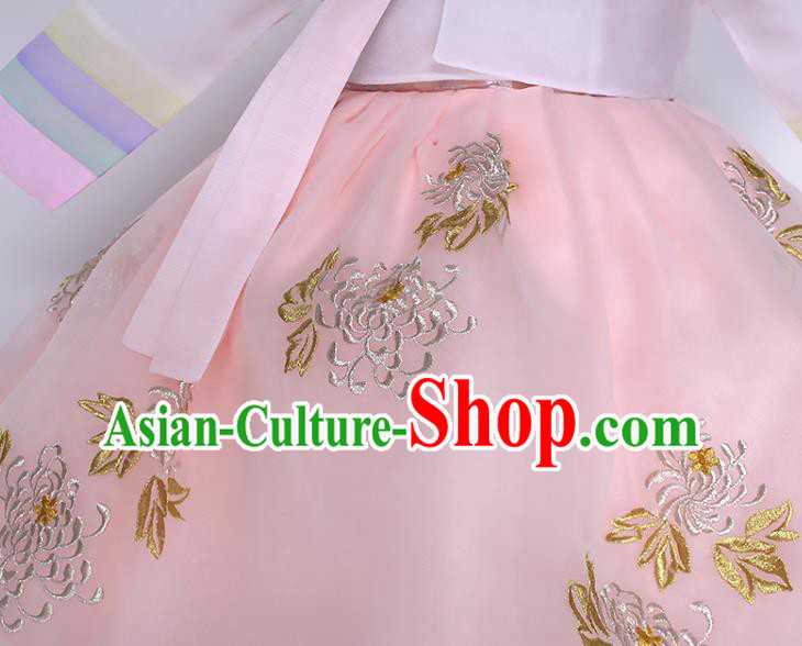 Traditional Korean Hanbok Clothing Children Girl White Blouse and Pink Dress Fashion Apparels