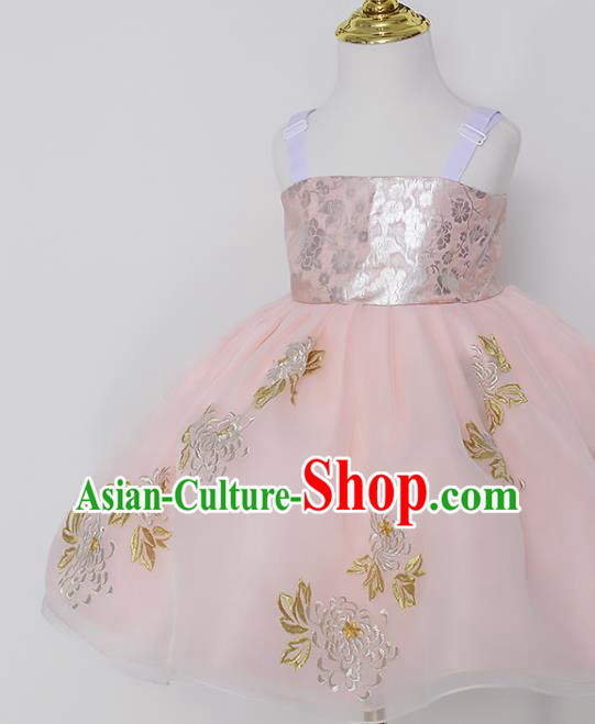 Traditional Korean Hanbok Clothing Children Girl White Blouse and Pink Dress Fashion Apparels
