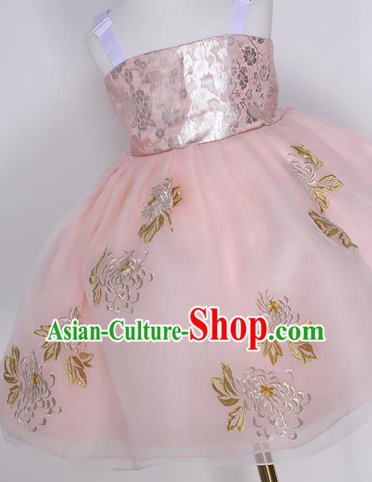Traditional Korean Hanbok Clothing Children Girl White Blouse and Pink Dress Fashion Apparels