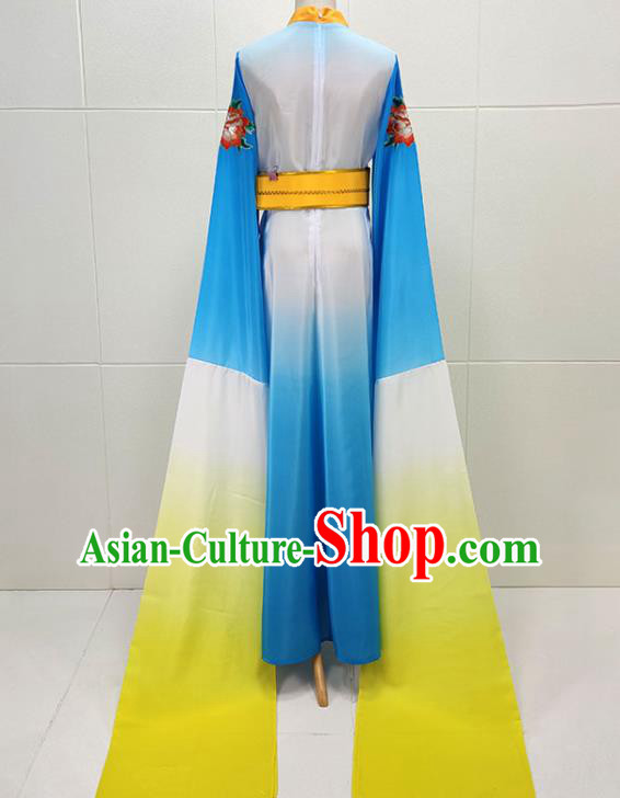 Chinese Beijing Opera Goddess Clothing Traditional Peking Opera Diva Blue Water Sleeve Dress Garments