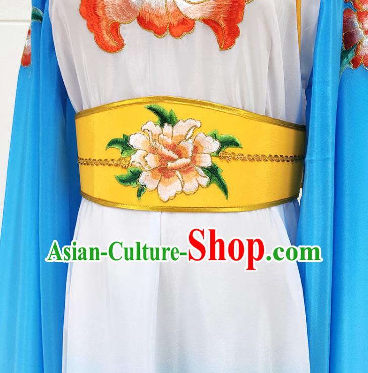 Chinese Beijing Opera Goddess Clothing Traditional Peking Opera Diva Blue Water Sleeve Dress Garments